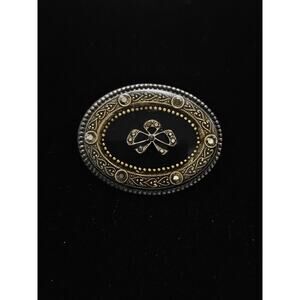 Vintage Signed Catherine Popesco France Black Enamel Clear Rhinestone Brooch